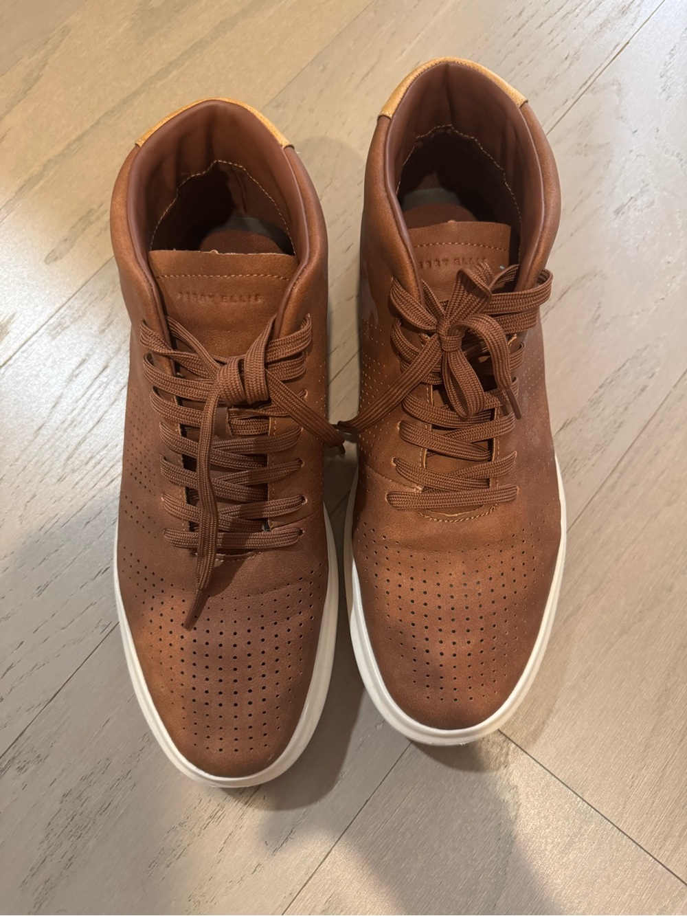 Cole Haan Brown Leather Perforated Sneakers with White Sole - Picture 2 of 4